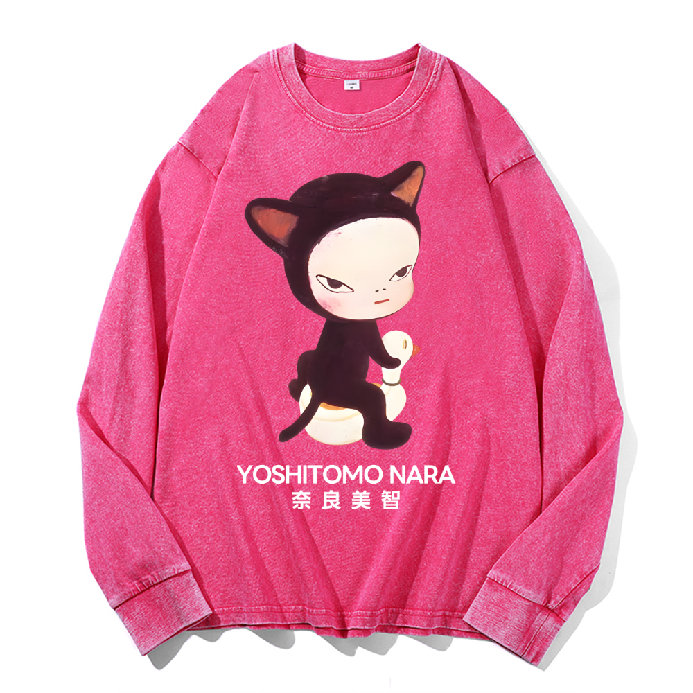 Yoshitomo Nara Vintage Cotton Wash Crewneck Long-Sleeve T-Shirt