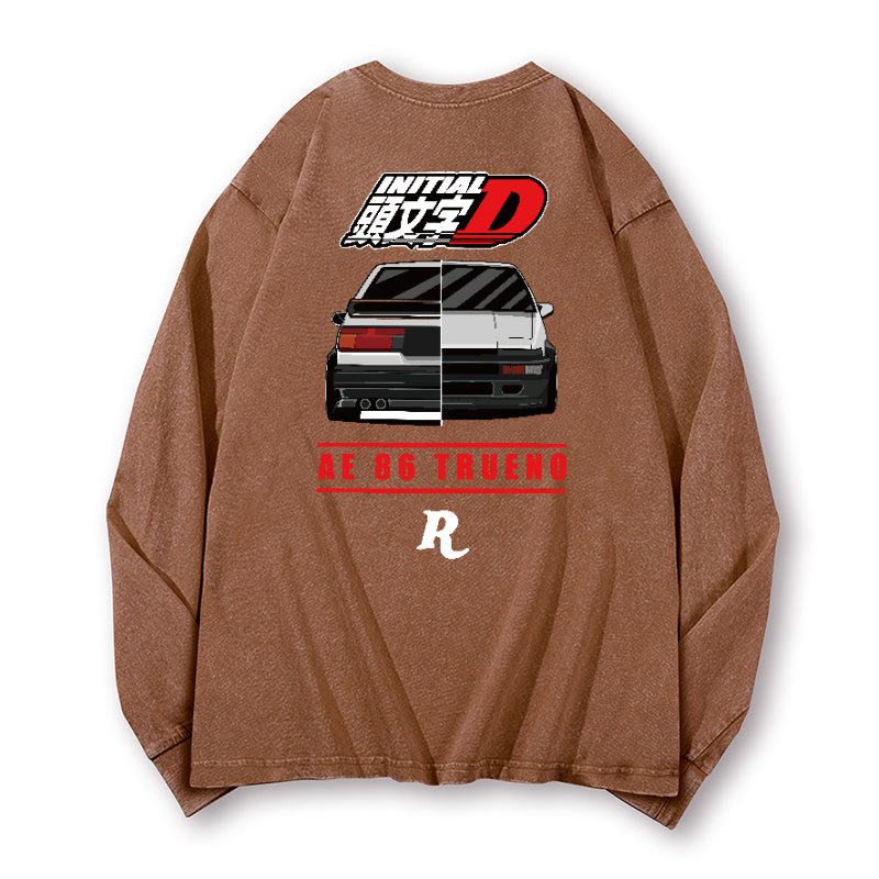 Initial D Vintage Washed Cotton Back Art Long-sleeve T-shirt