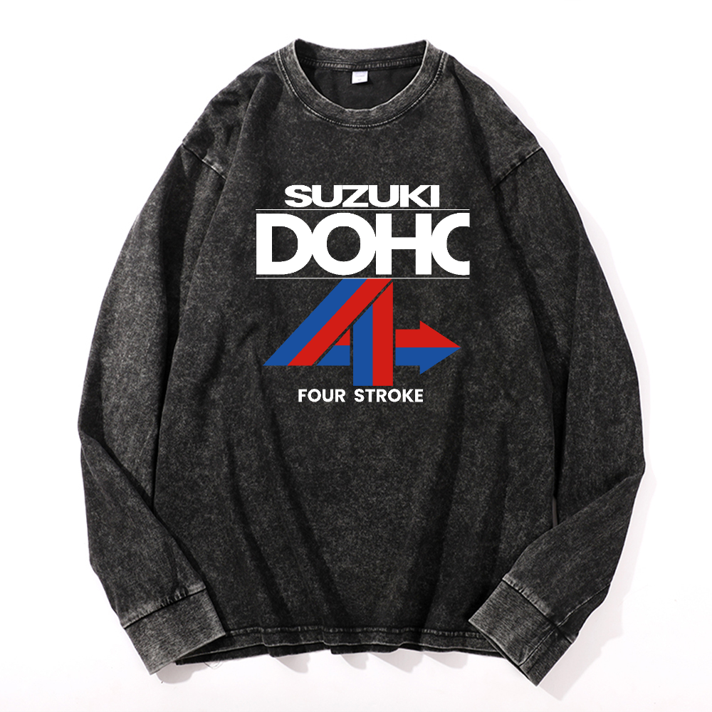 Suzuki DOHC Vintage Cotton Wash Crewneck Long-Sleeve T-Shirt