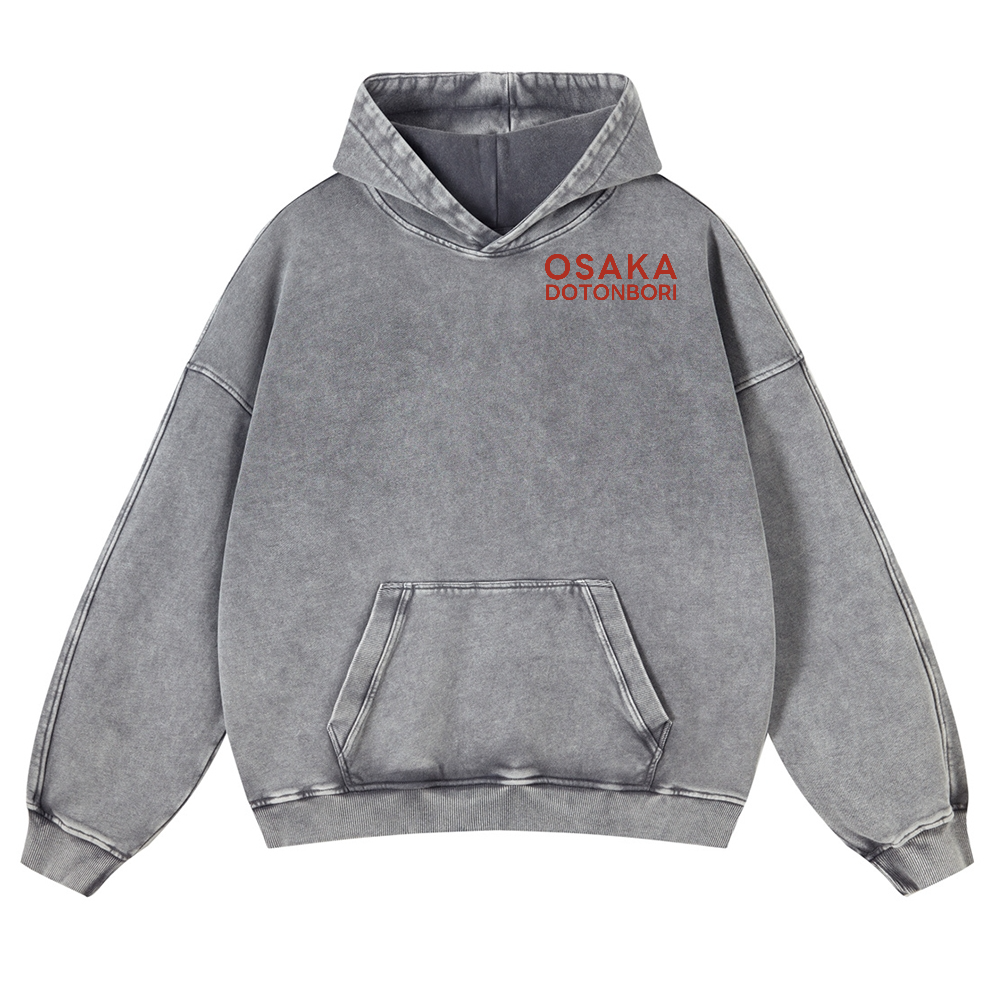 Osaka Dotonbori Drunken Octopus Vintage Washed Cotton Back Art Hoodie