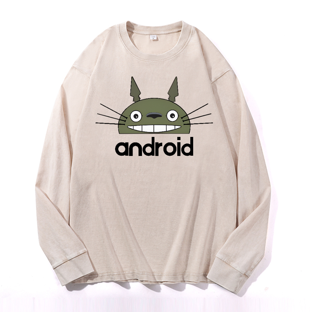 Ghibli Totoro Android Vintage Cotton Wash Long-sleeve T-shirt