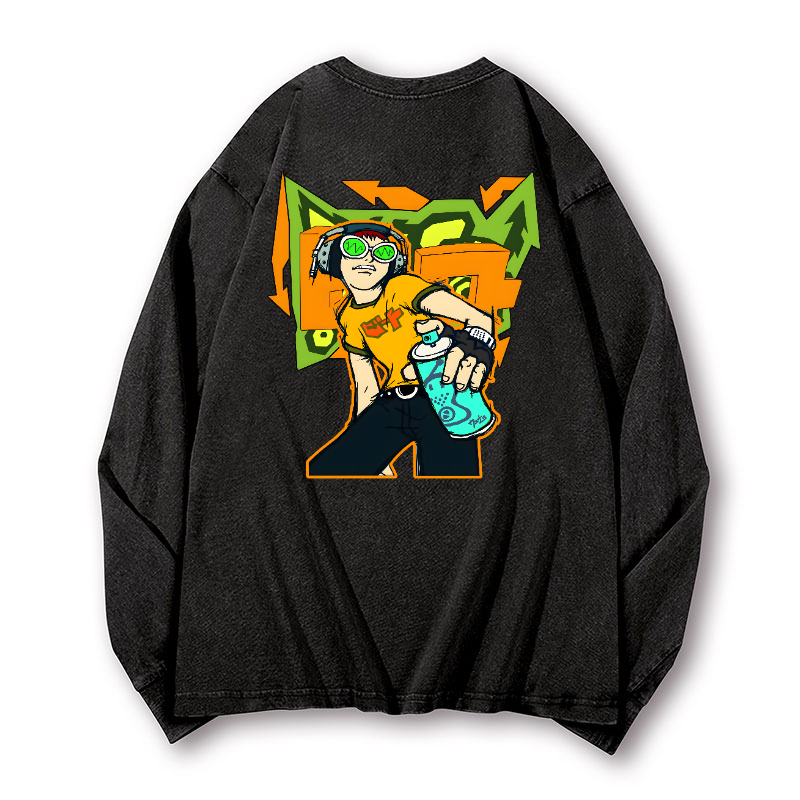 Jet Set Radio Vintage Washed Cotton Back Art Long-sleeve T-shirt