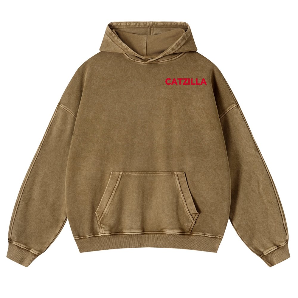 Cat Kaiju Catzilla Vintage Washed Cotton Back Art Hoodie