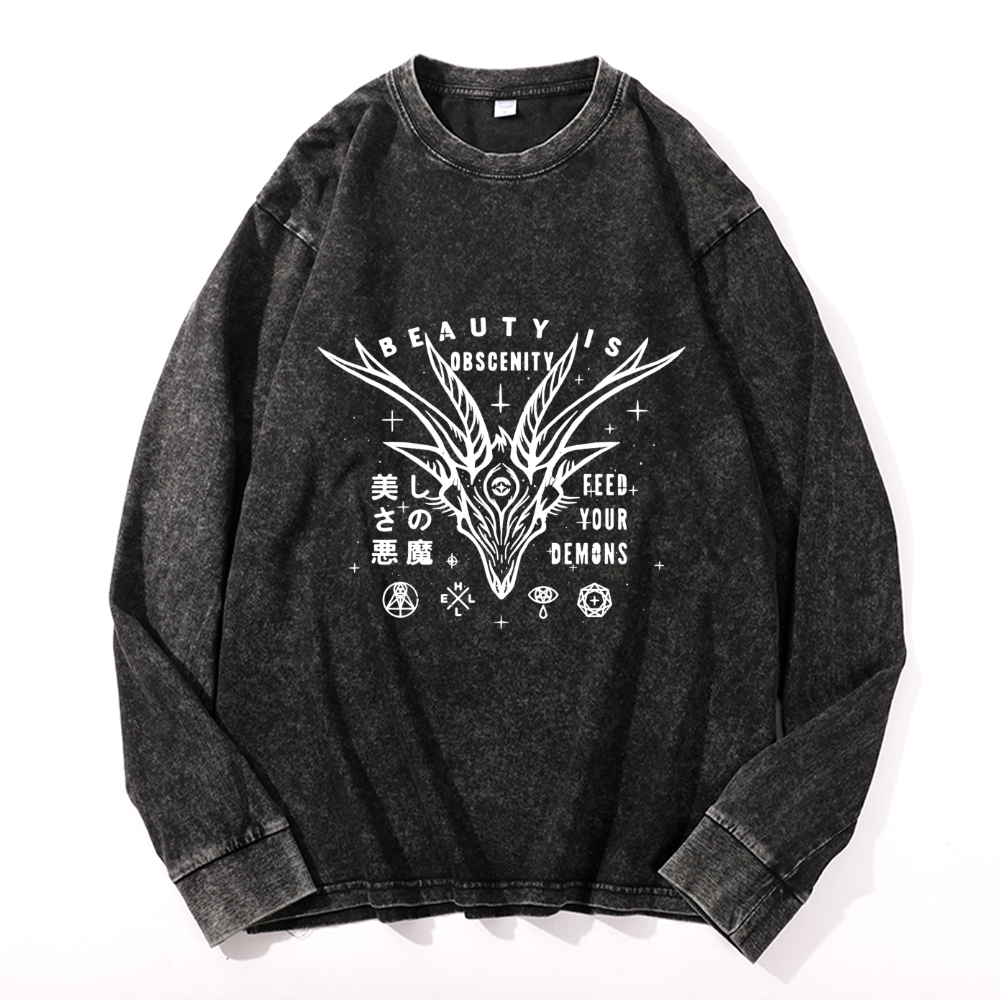 Vintage Cotton Wash Crewneck Long-Sleeve T-Shirt