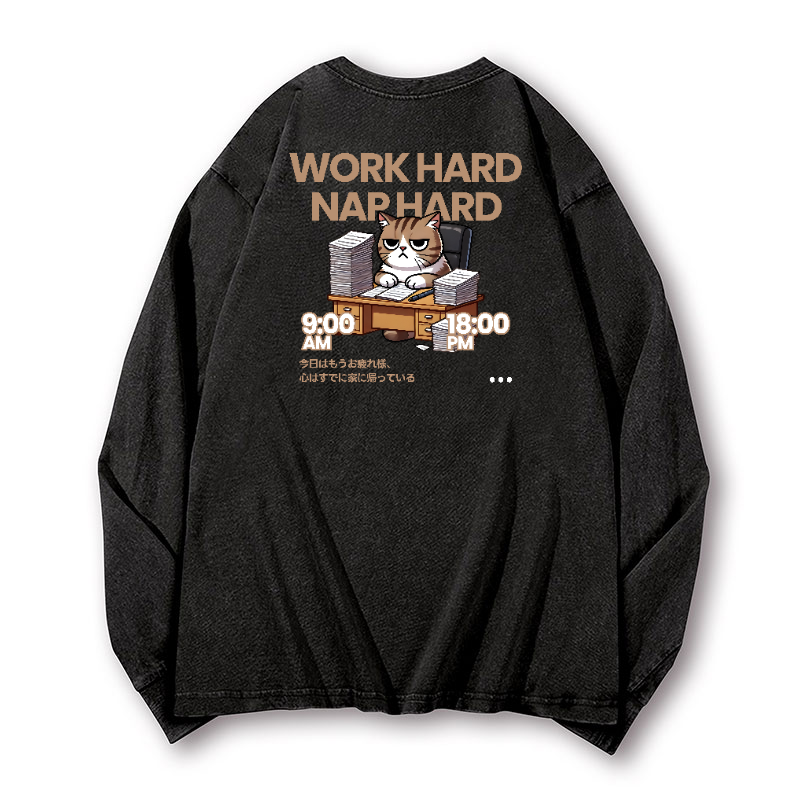 Cat Vintage Washed Cotton Back Art Long-sleeve T-shirt