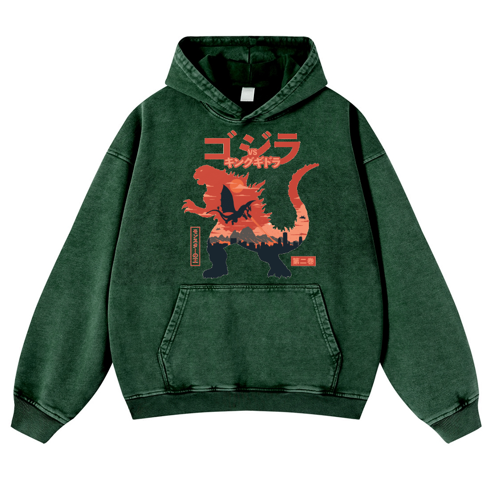 Kaiju vs. King Ghidorah Showdown Vintage Washed Thick Cotton Hoodie