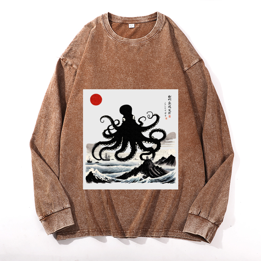 Vintage Cotton Wash Crewneck Long-Sleeve T-Shirt