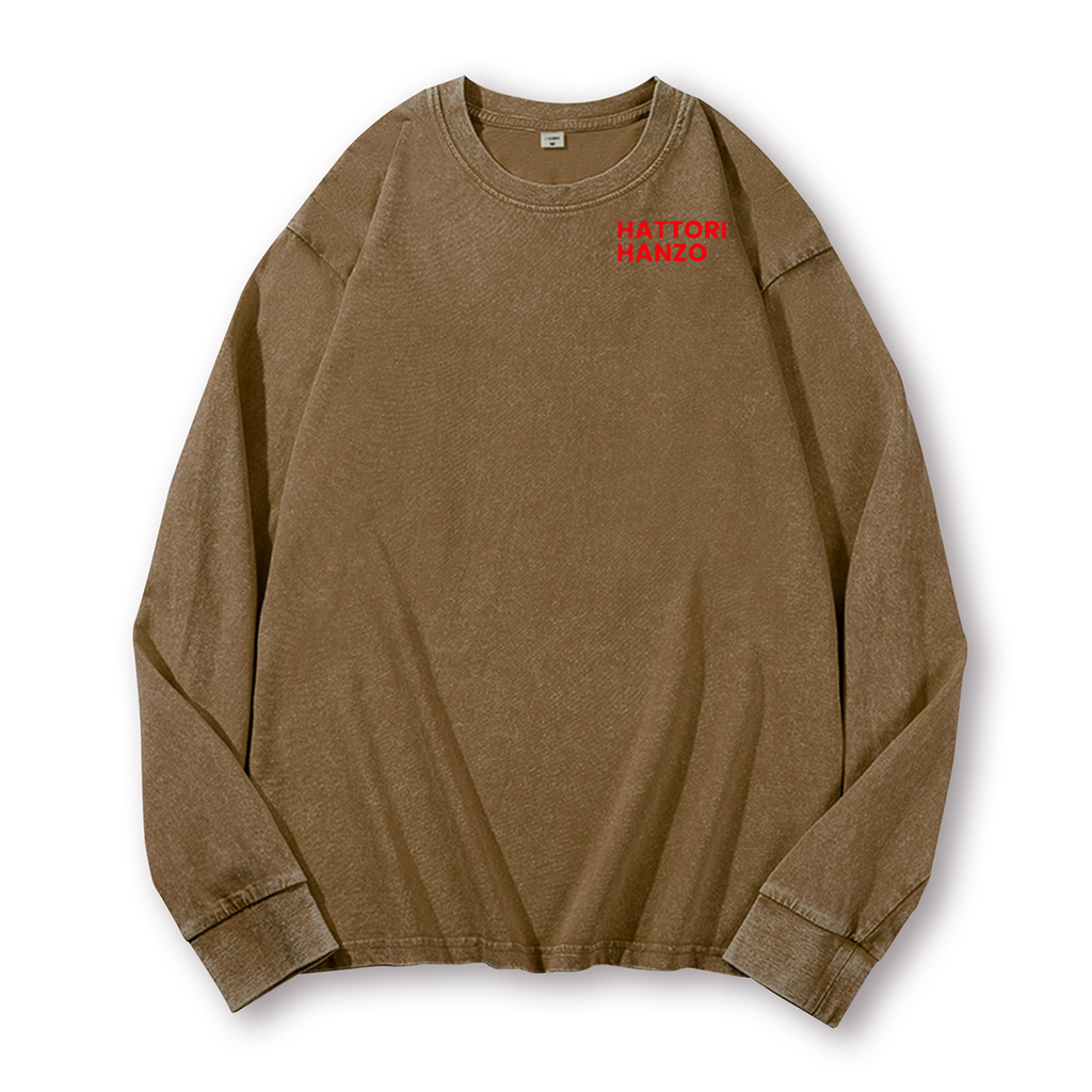 Okinawa Hattori Hanzo Vintage Washed Cotton Back Art Long-sleeve T-shirt