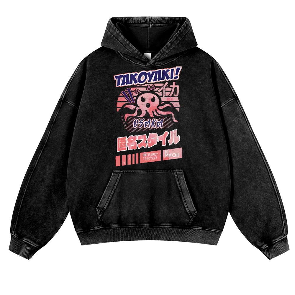 Takoyaki Octopus Vintage Washed Thick Cotton Hoodie