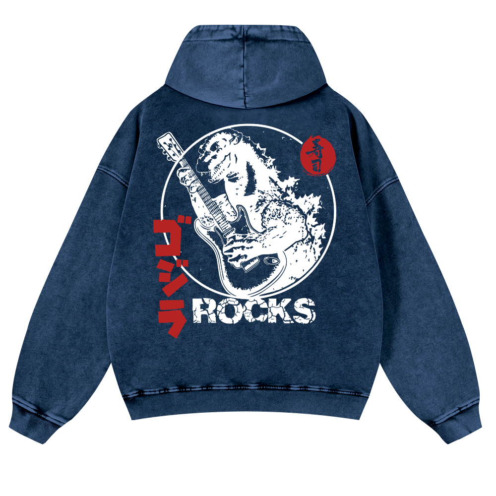 Rock Kaiju Vintage Washed Cotton Back Art Hoodie