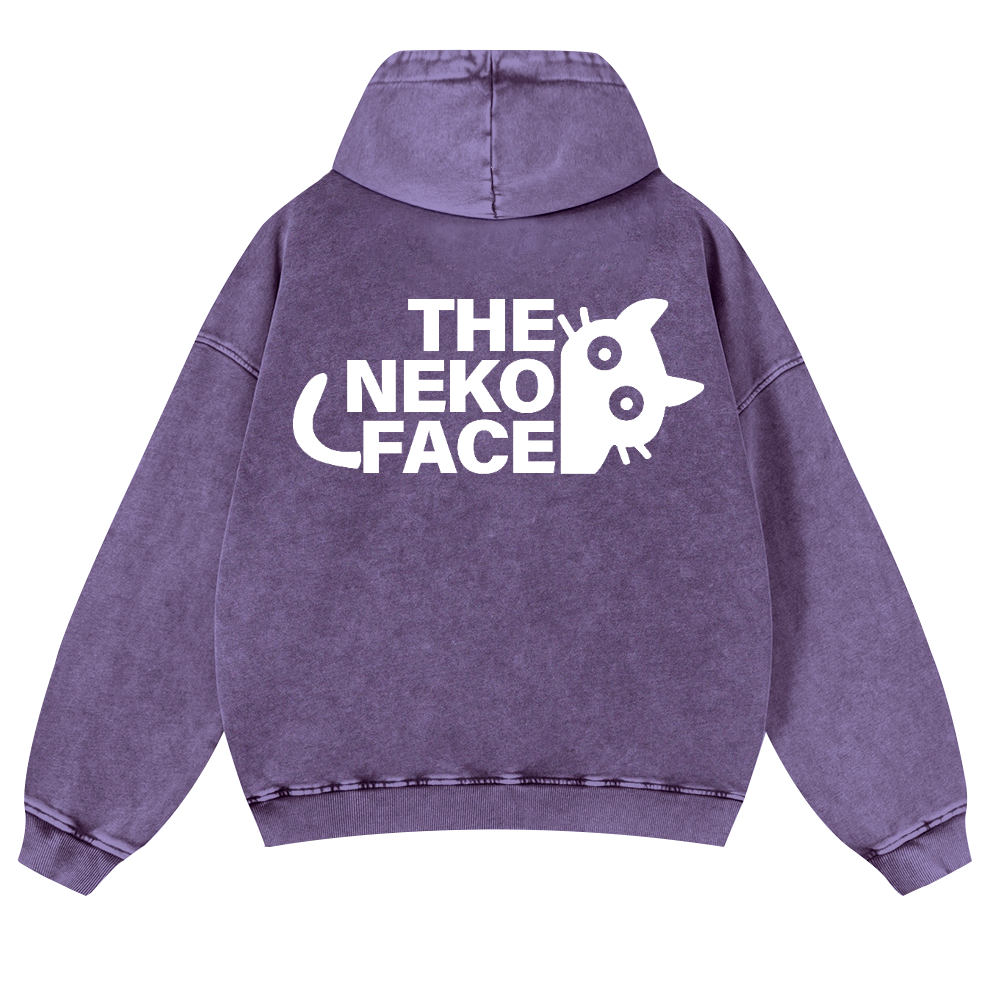 The Neko Face Vintage Washed Cotton Back Art Hoodie