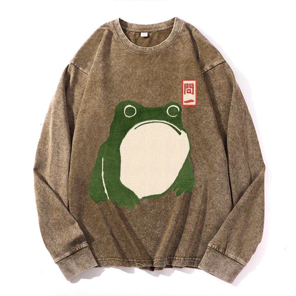 Frog Vintage Cotton Wash Crewneck Long-Sleeve T-Shirt
