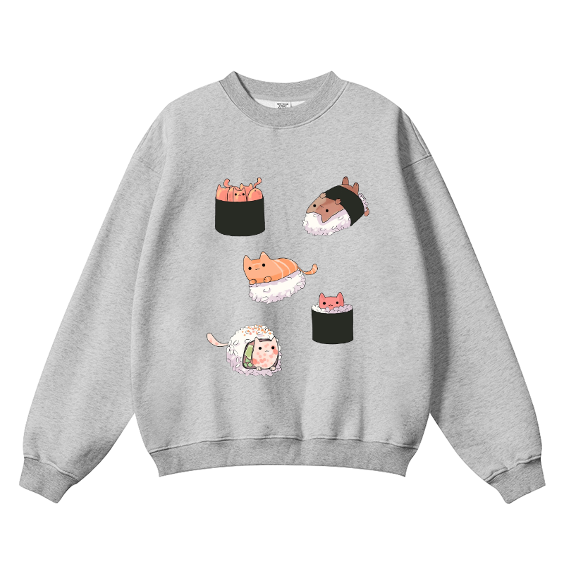Sushi Cat Vintage Cotton Blend Crewneck Sweatshirt