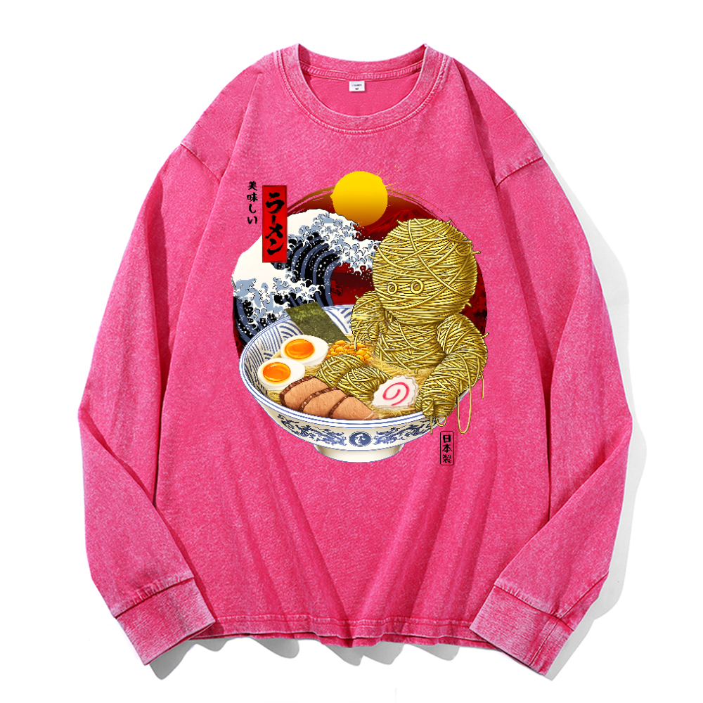 Ramen Yummy Vintage Cotton Wash Crewneck Long-Sleeve T-Shirt