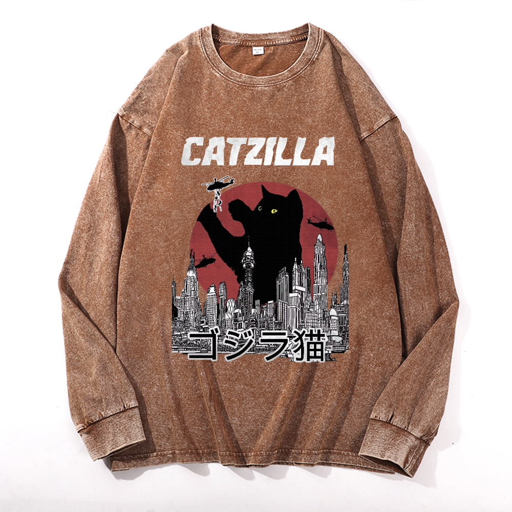 Vintage Cotton Wash Crewneck Long-Sleeve T-Shirt