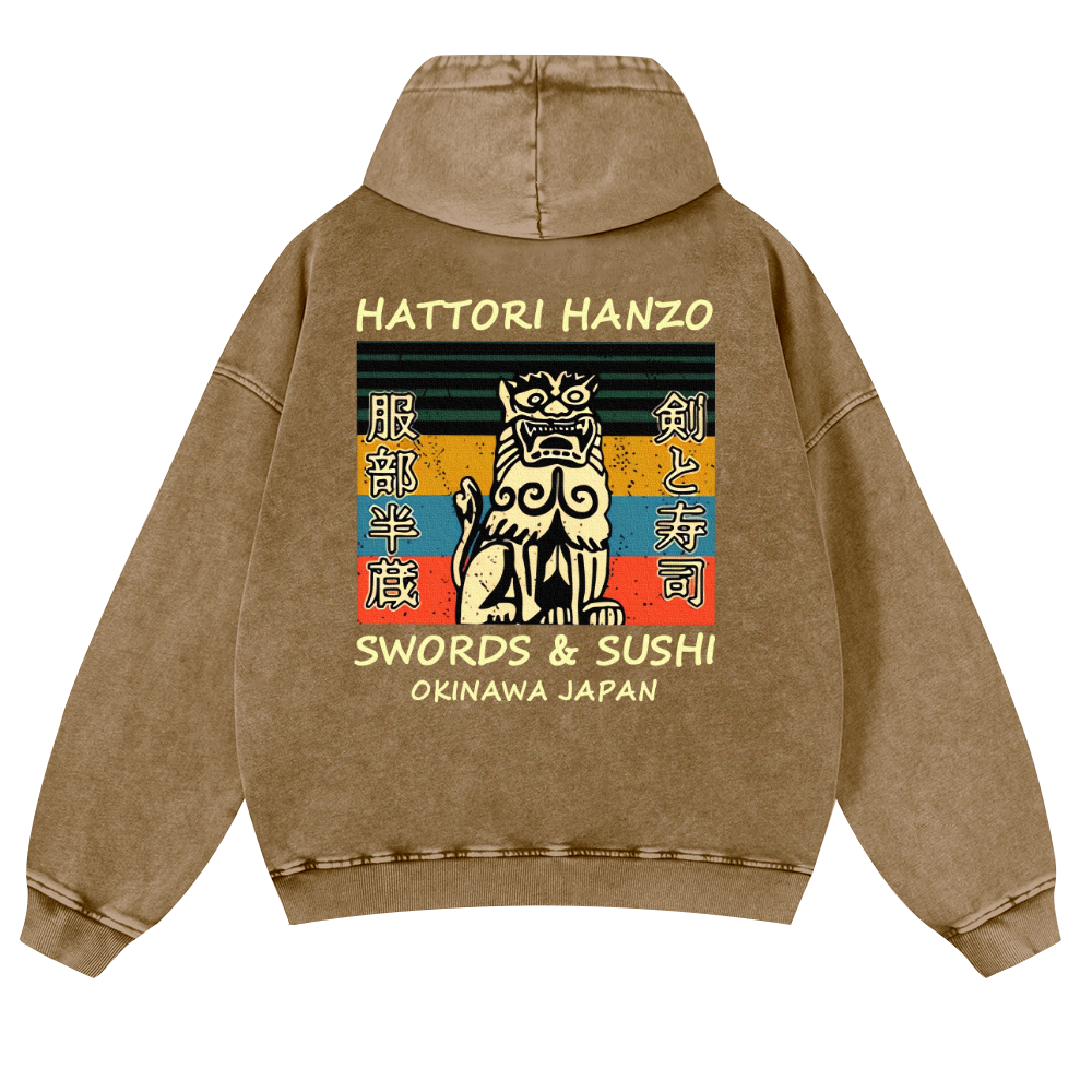 Okinawa Hattori Hanzo Vintage Washed Cotton Back Art Hoodie