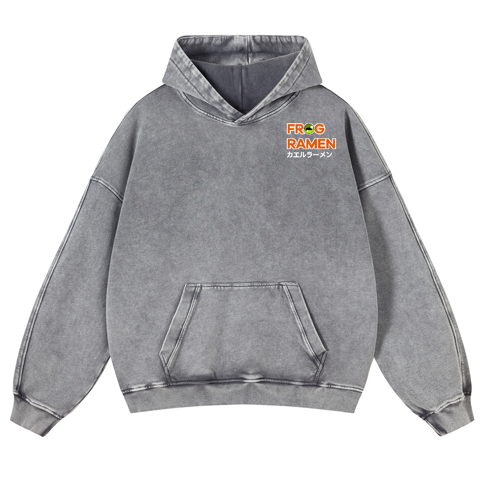 Frog Ramen Vintage Washed Cotton Back Art Hoodie