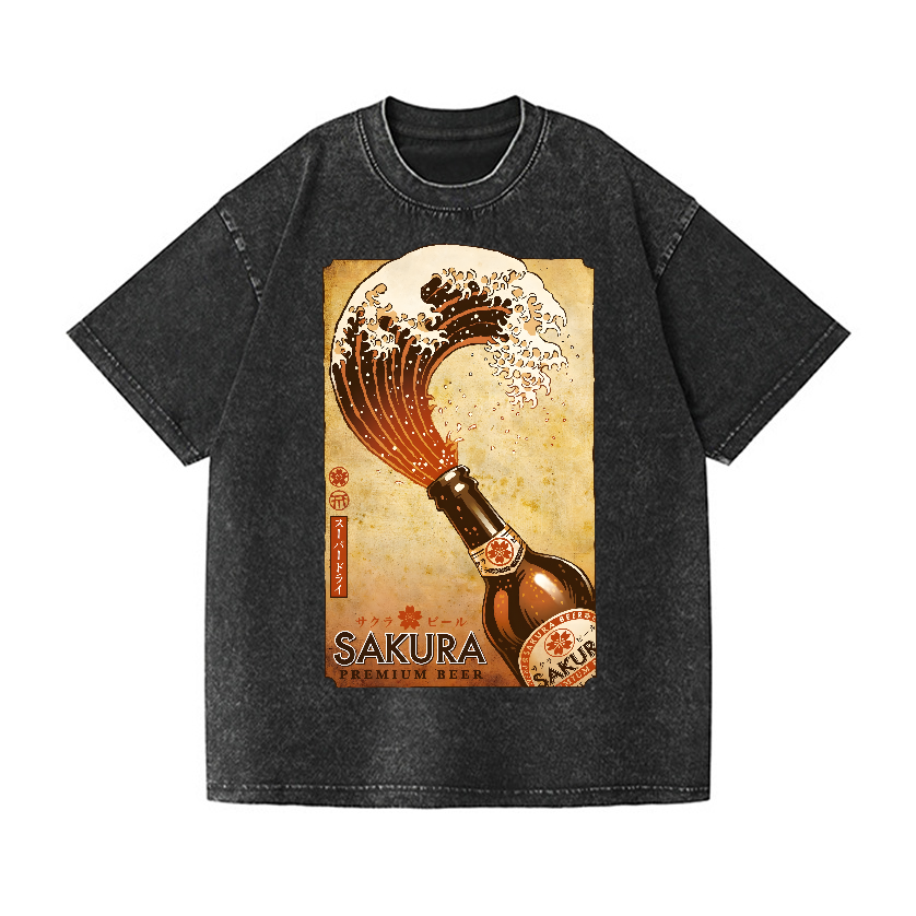 Sakura Beer Wave Vintage Wash Japanese Design T-Shirt