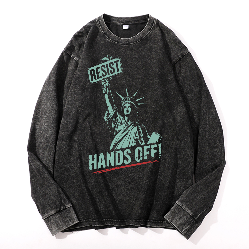 Hands Off Lady Liberty Vintage Cotton Wash Long-sleeve T-shirt