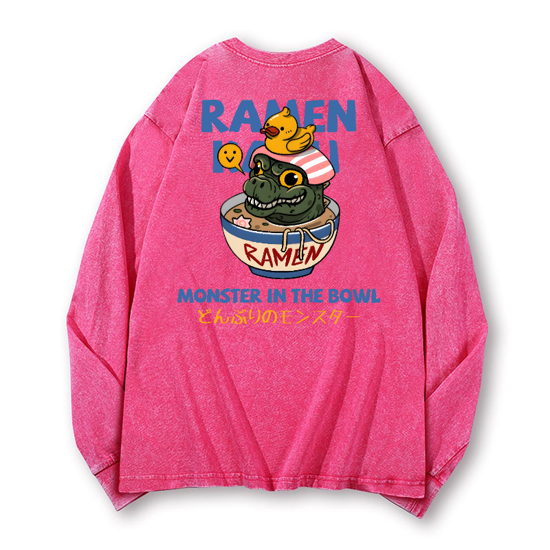 Ramen Kaiju Vintage Washed Cotton Back Art Long-sleeve T-shirt