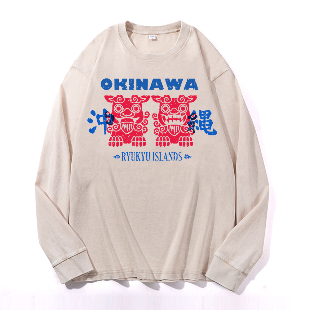 Okinawa Vintage Cotton Wash Crewneck Long-Sleeve T-Shirt