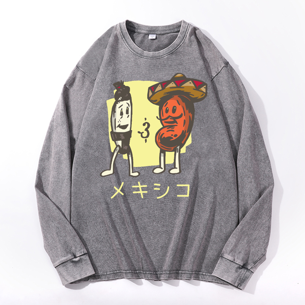 Mexico Vintage Cotton Wash Crewneck Long-Sleeve T-Shirt