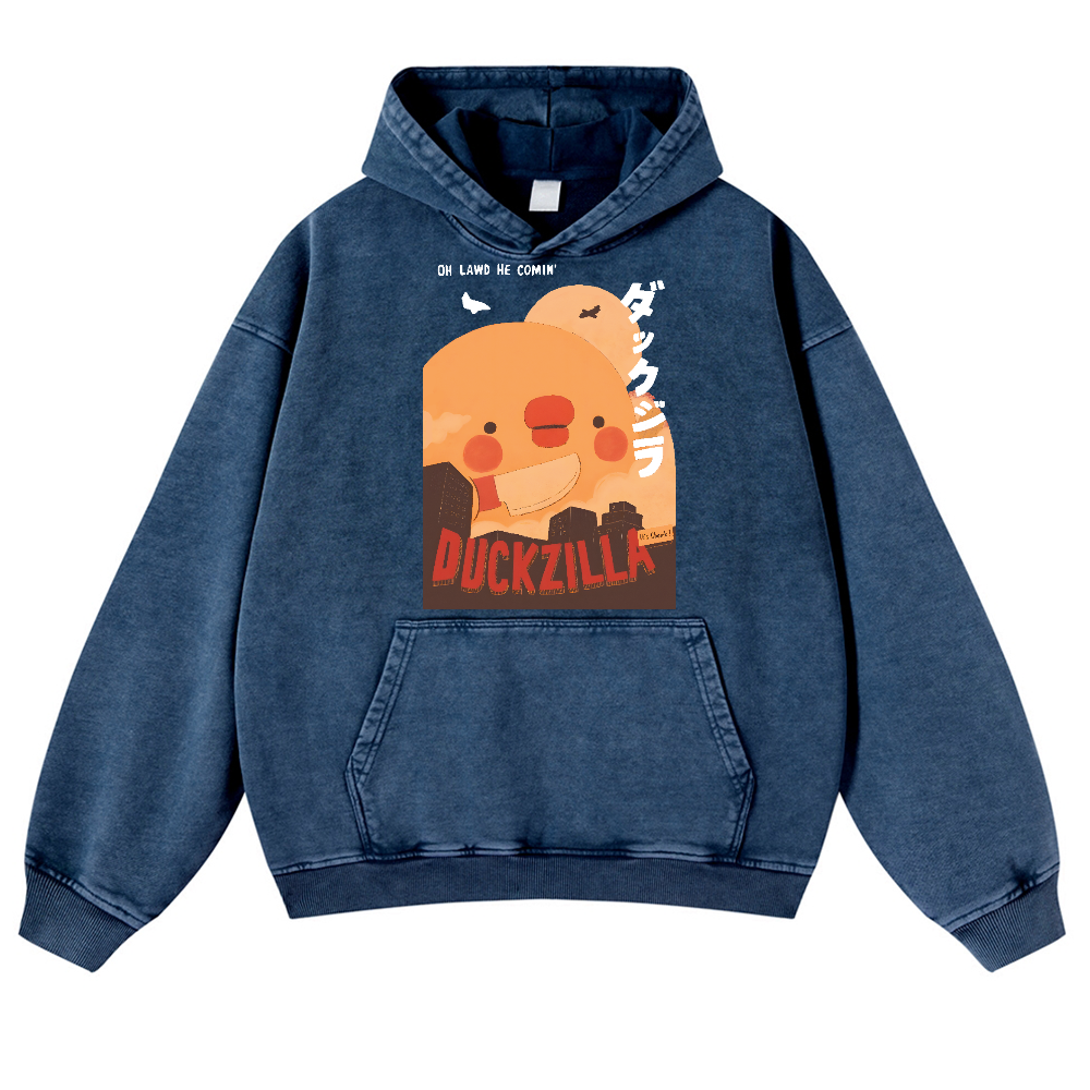 Duck Kaiju Vintage Washed Thick Cotton Hoodie