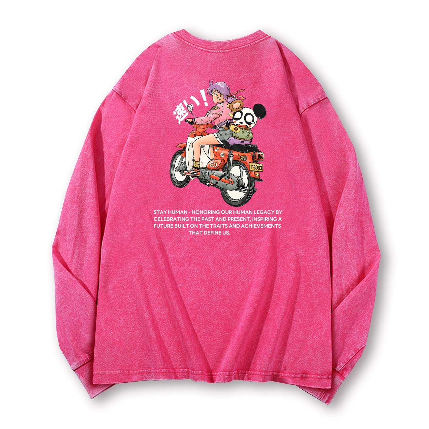 Motorcycle Bike Vintage Washed Cotton Back Art Long-sleeve T-shirt