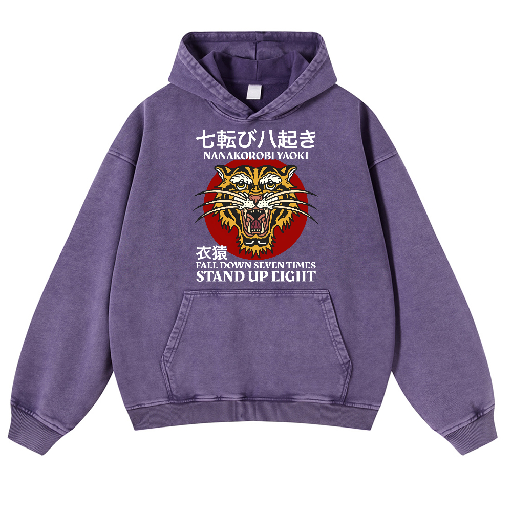 Nanakorobi Yaoki Tiger Vintage Washed Thick Cotton Hoodie