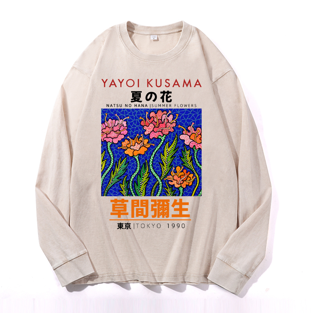 Yayoi Kusama Flower Vintage Cotton Wash Long-sleeve T-shirt