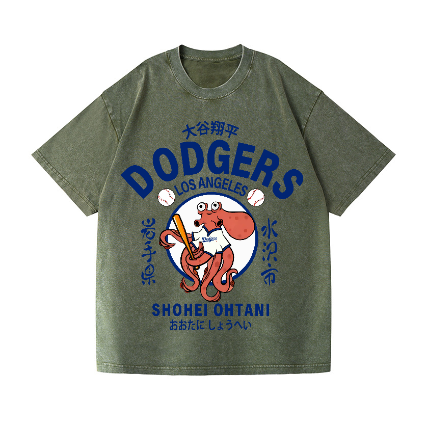 Dodgers Octopus Baseball 17 Vintage Wash Japanese Design T-Shirt