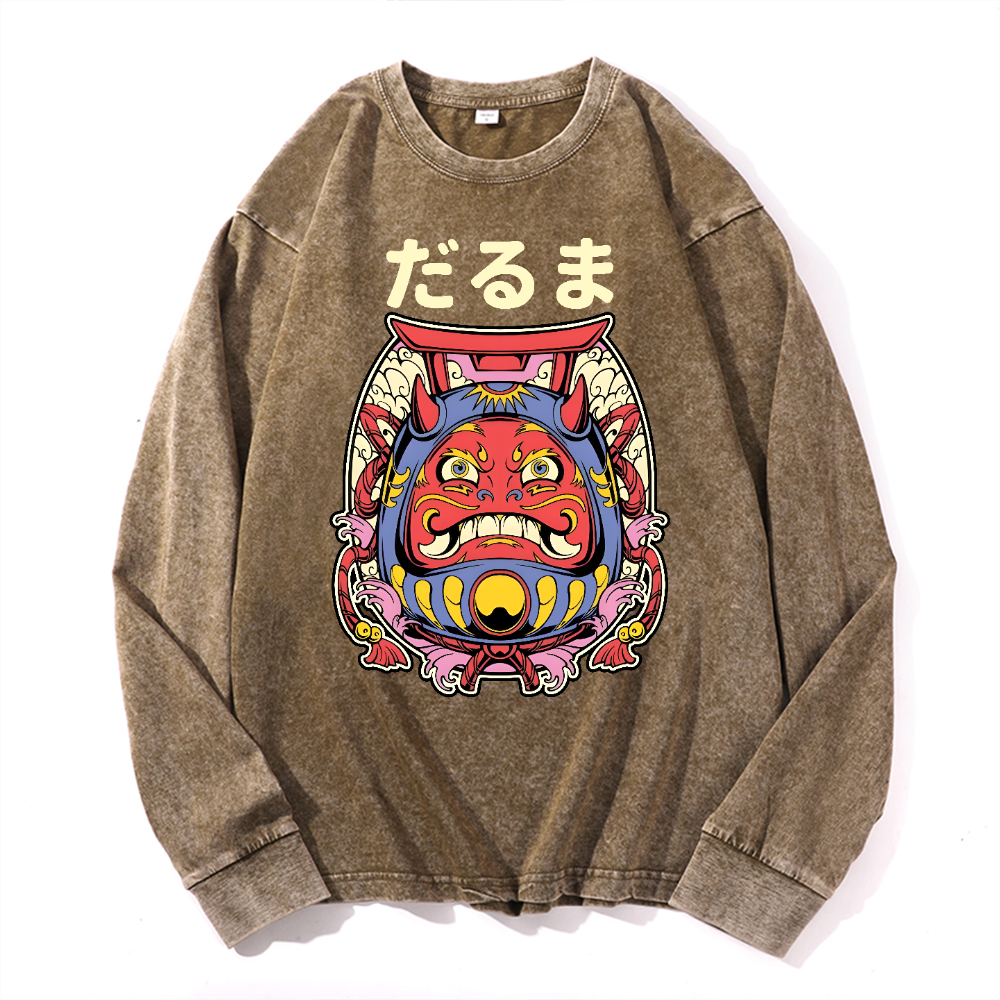 Okinawa Vintage Cotton Wash Crewneck Long-Sleeve T-Shirt