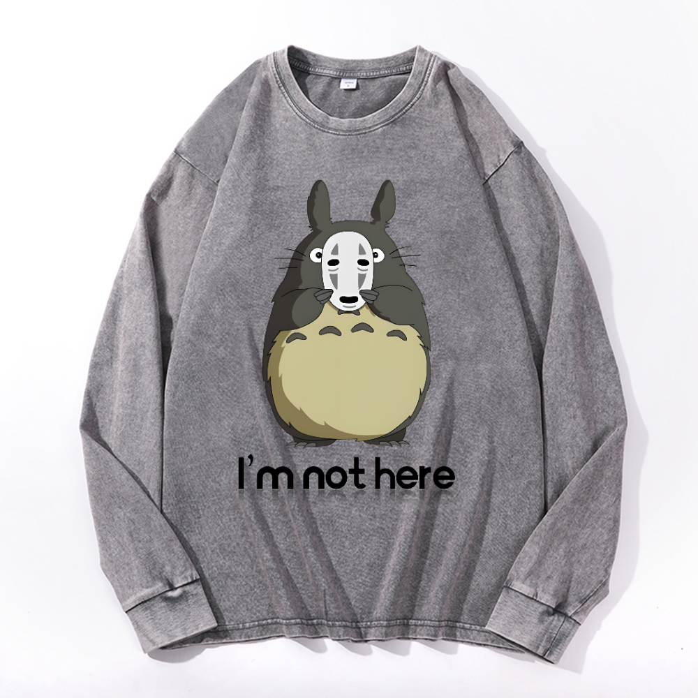 Ghibli Totoro No Face kaonashi Vintage Cotton Wash Long-sleeve T-shirt