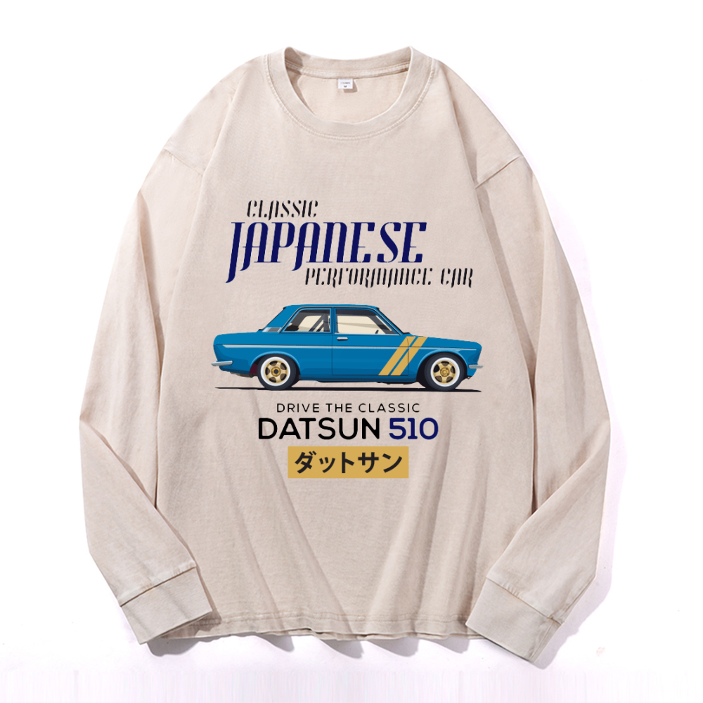 Vintage Cotton Wash Crewneck Long-Sleeve T-Shirt
