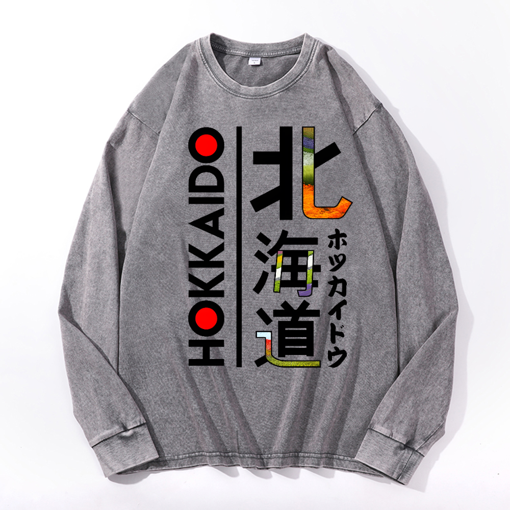 Hokkaido Vintage Cotton Wash Crewneck Long-Sleeve T-Shirt