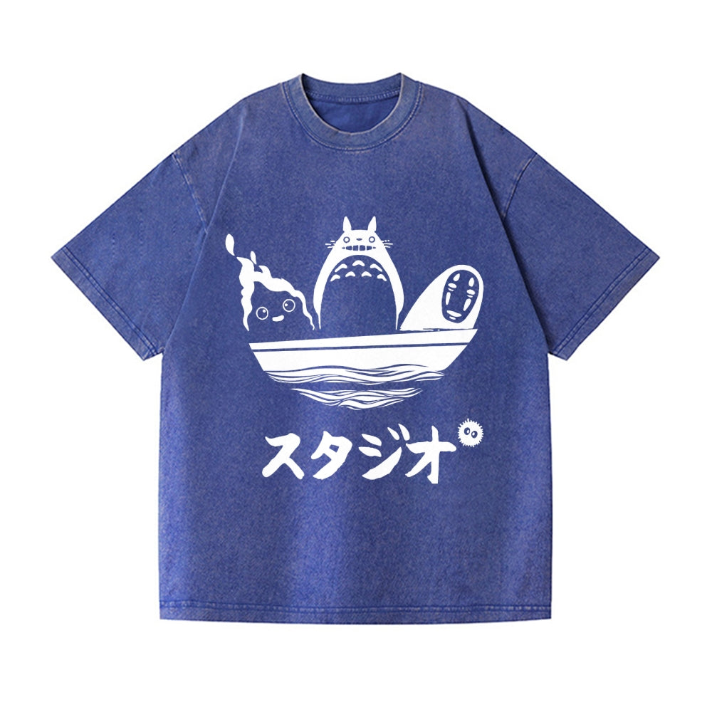 Howl's Moving Castle/My Neighbor Totoro/Spirited Away No Face Kaonashi Ghibli Anime Vintage Wash Japanese Design T-Shirt