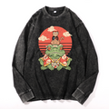 Cat Vintage Cotton Wash Crewneck Long-Sleeve T-Shirt