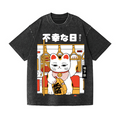 Unlucky Day Cat Vintage Wash Japanese Design T-Shirt