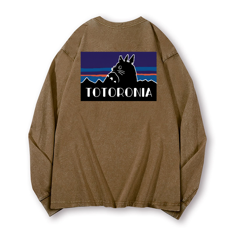 Ghibli Totoro Vintage Washed Cotton Back Art Long-sleeve T-shirt