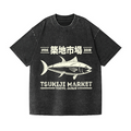 Tsukiji Market Tokyo Japan Fish Vintage Wash Japanese Design T-Shirt