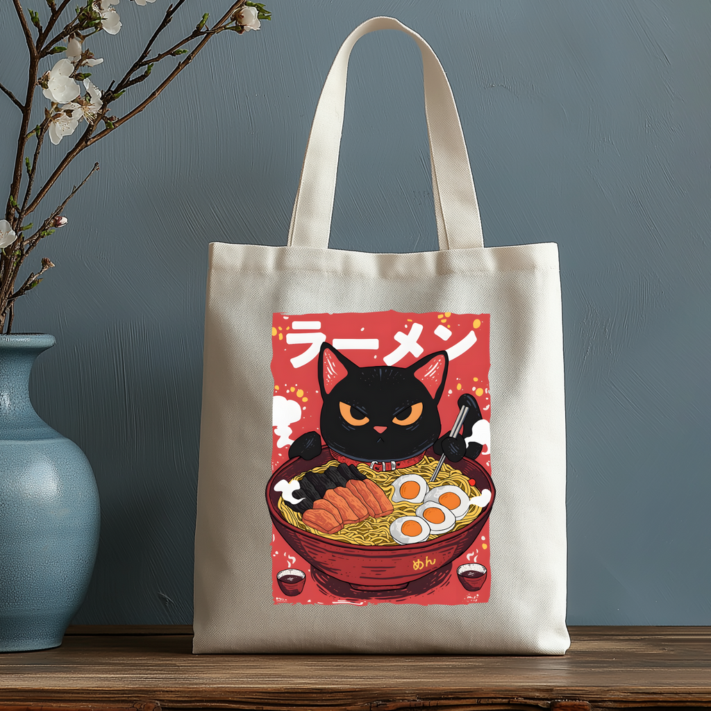 Ramen Black cat Japanese Style Canvas Tote Bag