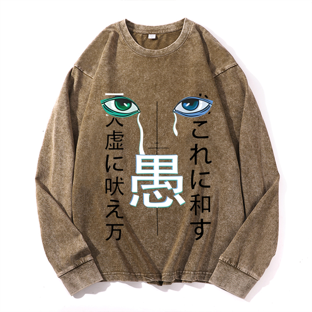 Vintage Cotton Wash Crewneck Long-Sleeve T-Shirt