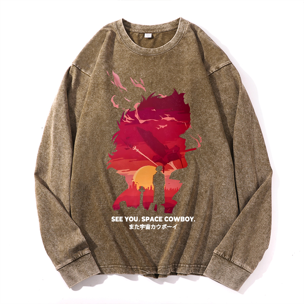 Cowboy Bebop Vintage Cotton Wash Crewneck Long-Sleeve T-Shirt