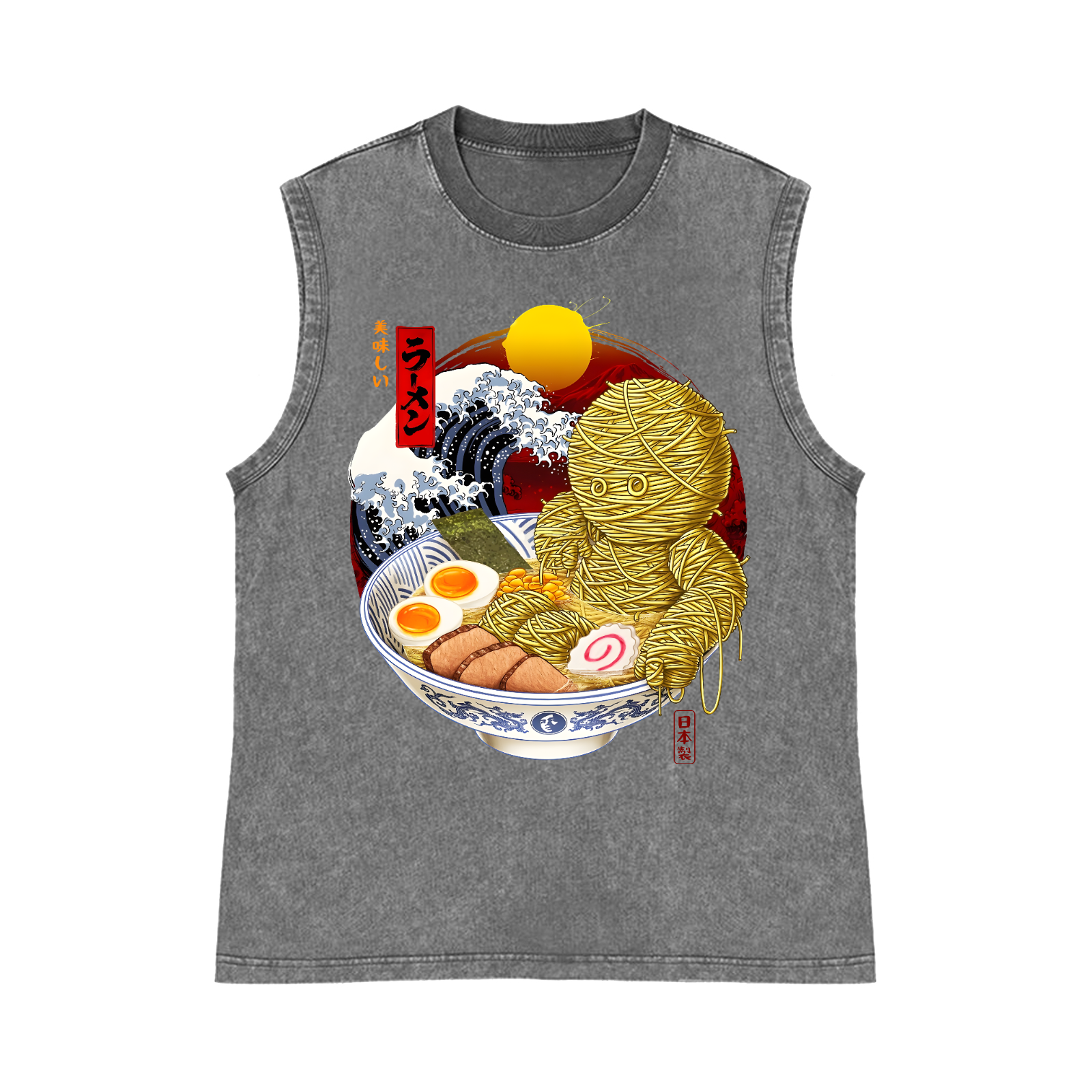 Ramen Mummy Pure Cotton Wash-Dyed Sleeveless Tank Top
