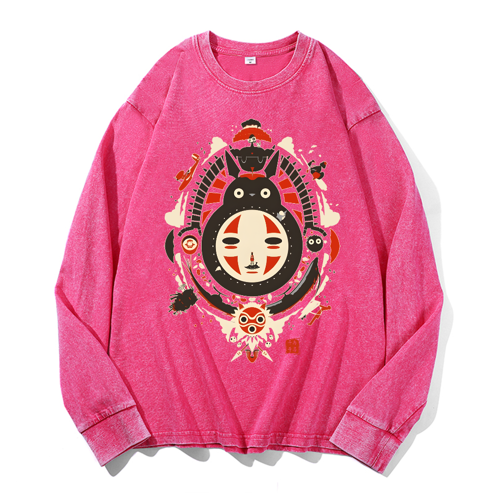 Ghibli Totoro No Face Kaonashi Vintage Cotton Wash Long-sleeve T-shirt