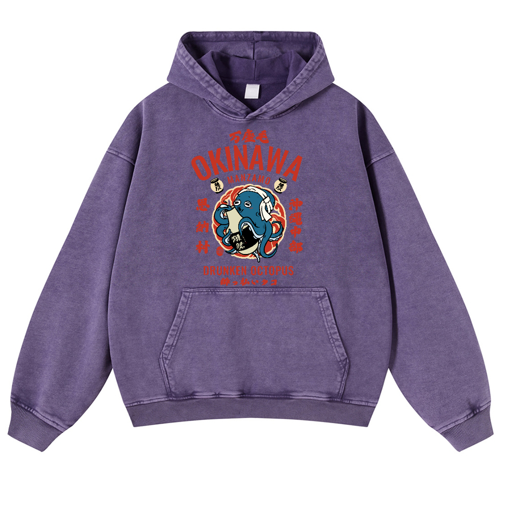 Okinawa Manzamo Drunken Octopus Vintage Washed Thick Cotton Hoodie