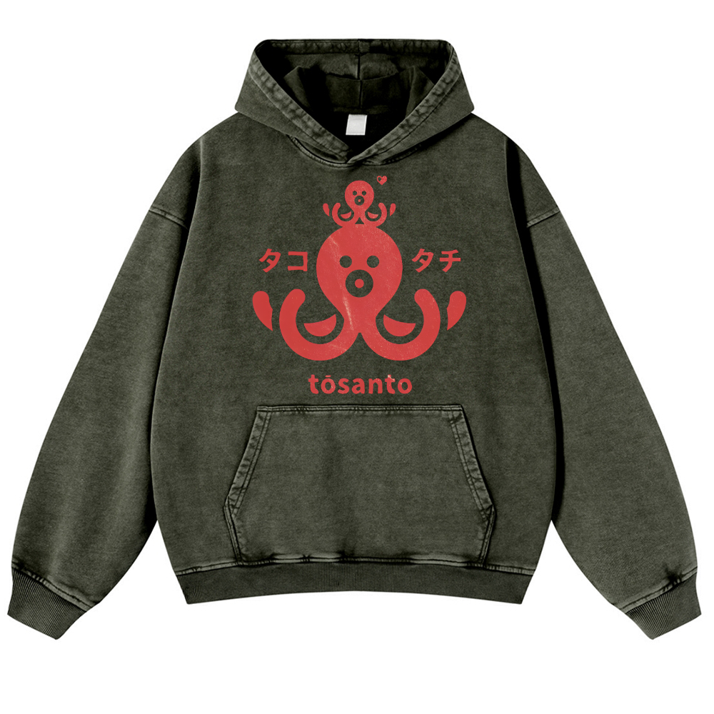 Octopus Vintage Washed Thick Cotton Hoodie