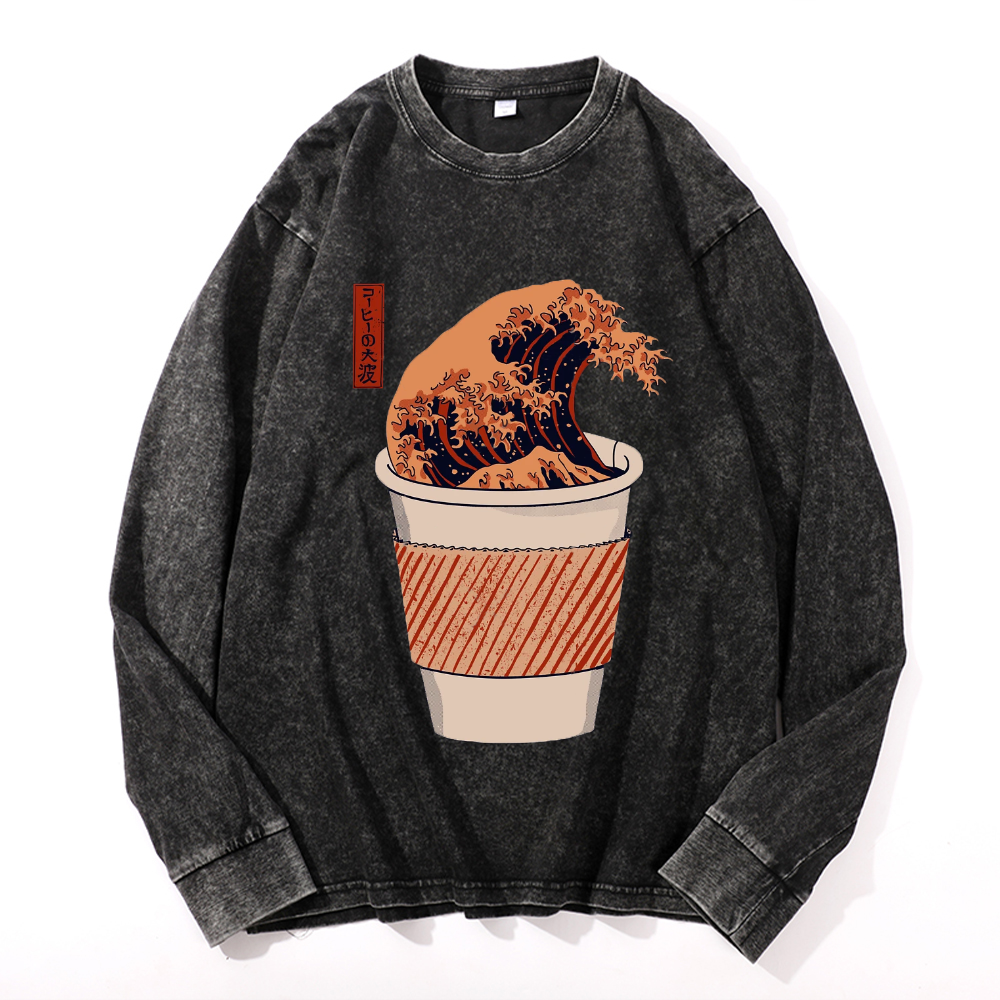 Vintage Cotton Wash Crewneck Long-Sleeve T-Shirt