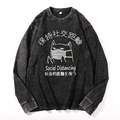 Social Distancing Vintage Cotton Wash Crewneck Long-Sleeve T-Shirt