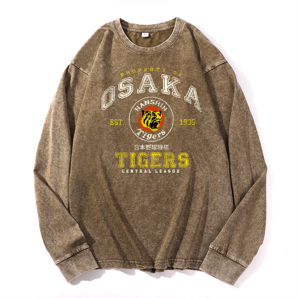 Osaka Tigers Vintage Cotton Wash Crewneck Long-Sleeve T-Shirt
